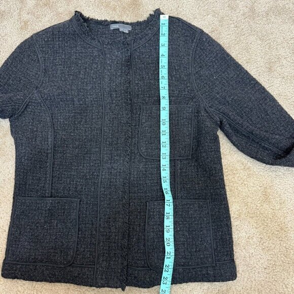 Vince Womens Blazer Jacket Raw-Edge Trim Collarless Patch Pockets Dark Gray 10 - Picture 11 of 14